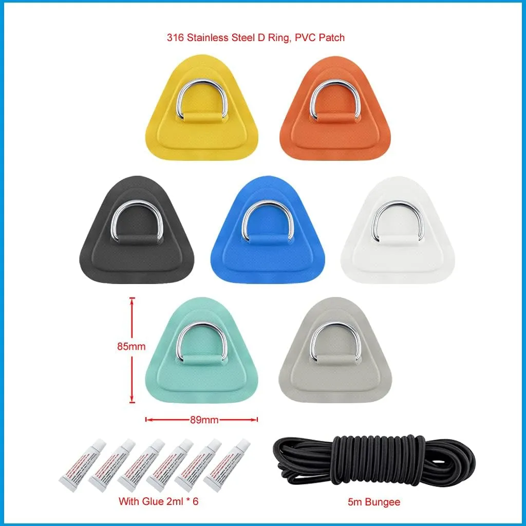 1 Set D Ring Pad PVC Patch Boat Deck Rigging 2.5m Black Elastic Bungee Rope Kit for Stand Up Paddle Board SUP Deck Accessories