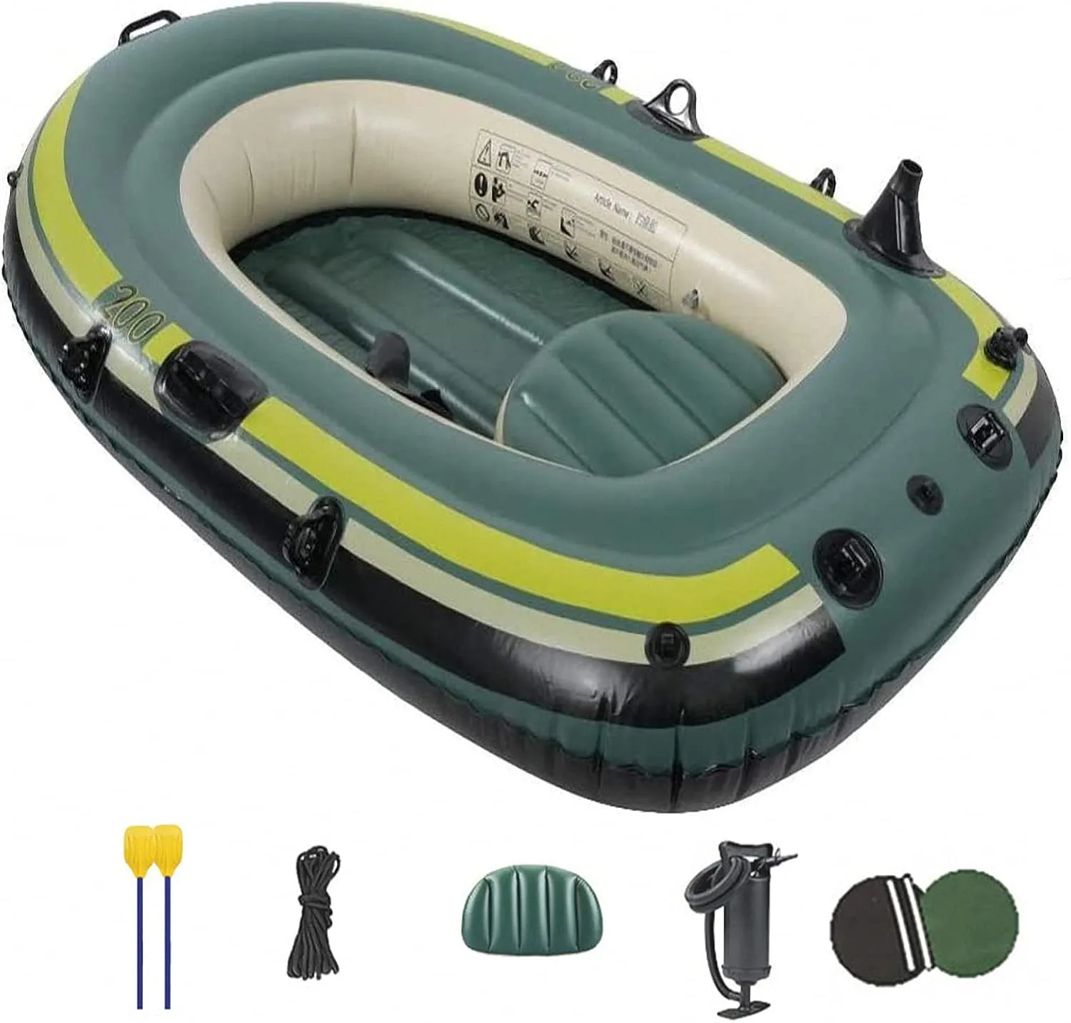 13 Person Inflatable Dinghy Boats for Adults, Inflatable Boat, Portable Boat Raft, Portable Rafting Fishing Pontoon Boat, with 3 Separate Air Chambers 200 * 120 * 35cm