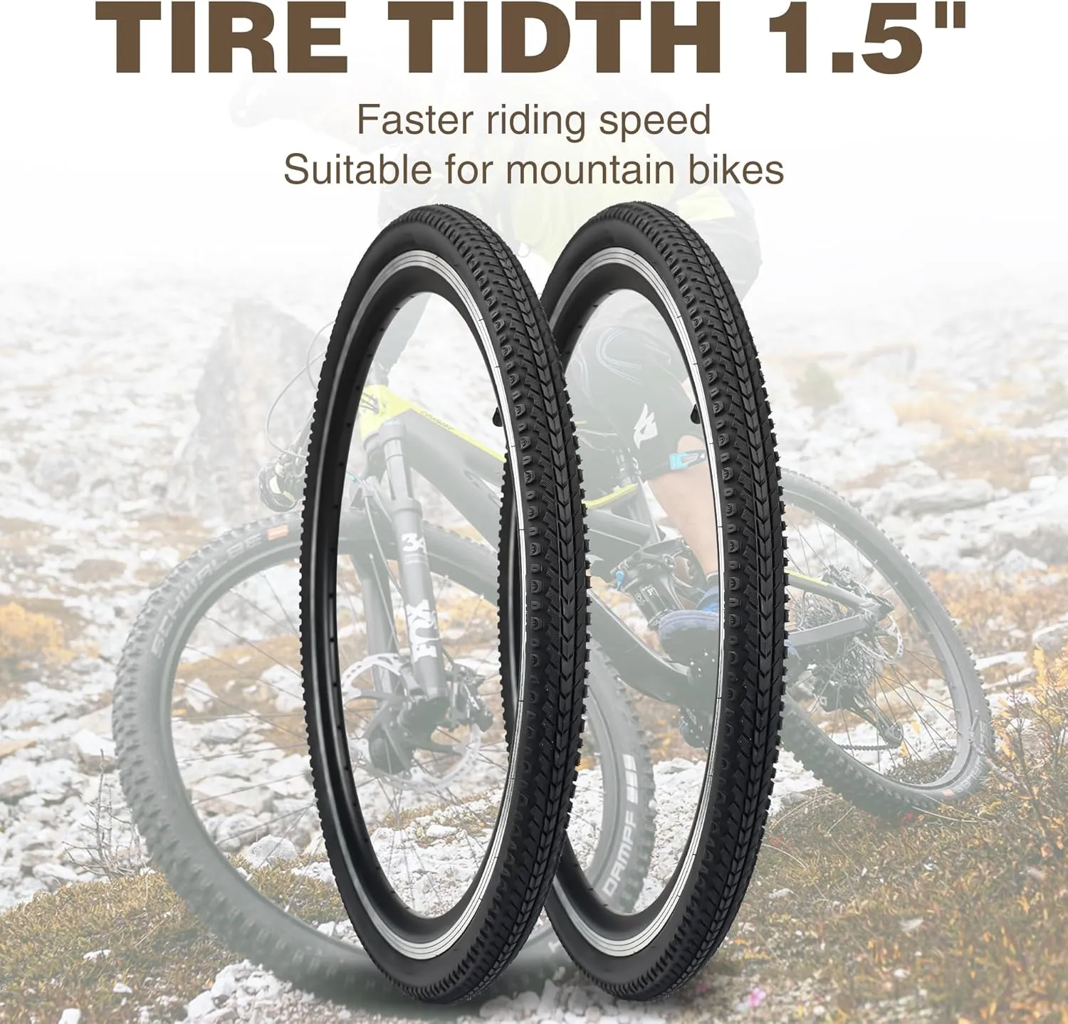 2 Pack 26x1.5 Bike Tire with Tubes City Bike Tire Mountain Bike Vintage Bicycle Tire Compatible Replacement Bicycle Tire