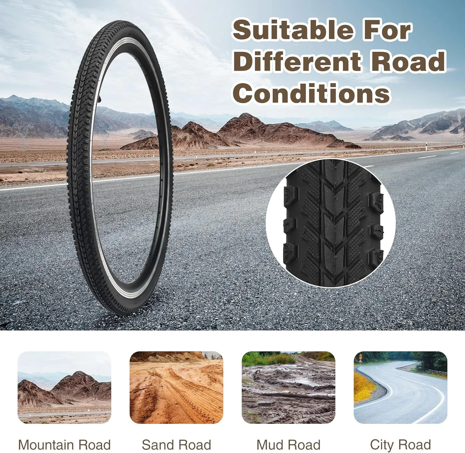 2 Pack 26x1.5 Bike Tire with Tubes City Bike Tire Mountain Bike Vintage Bicycle Tire Compatible Replacement Bicycle Tire