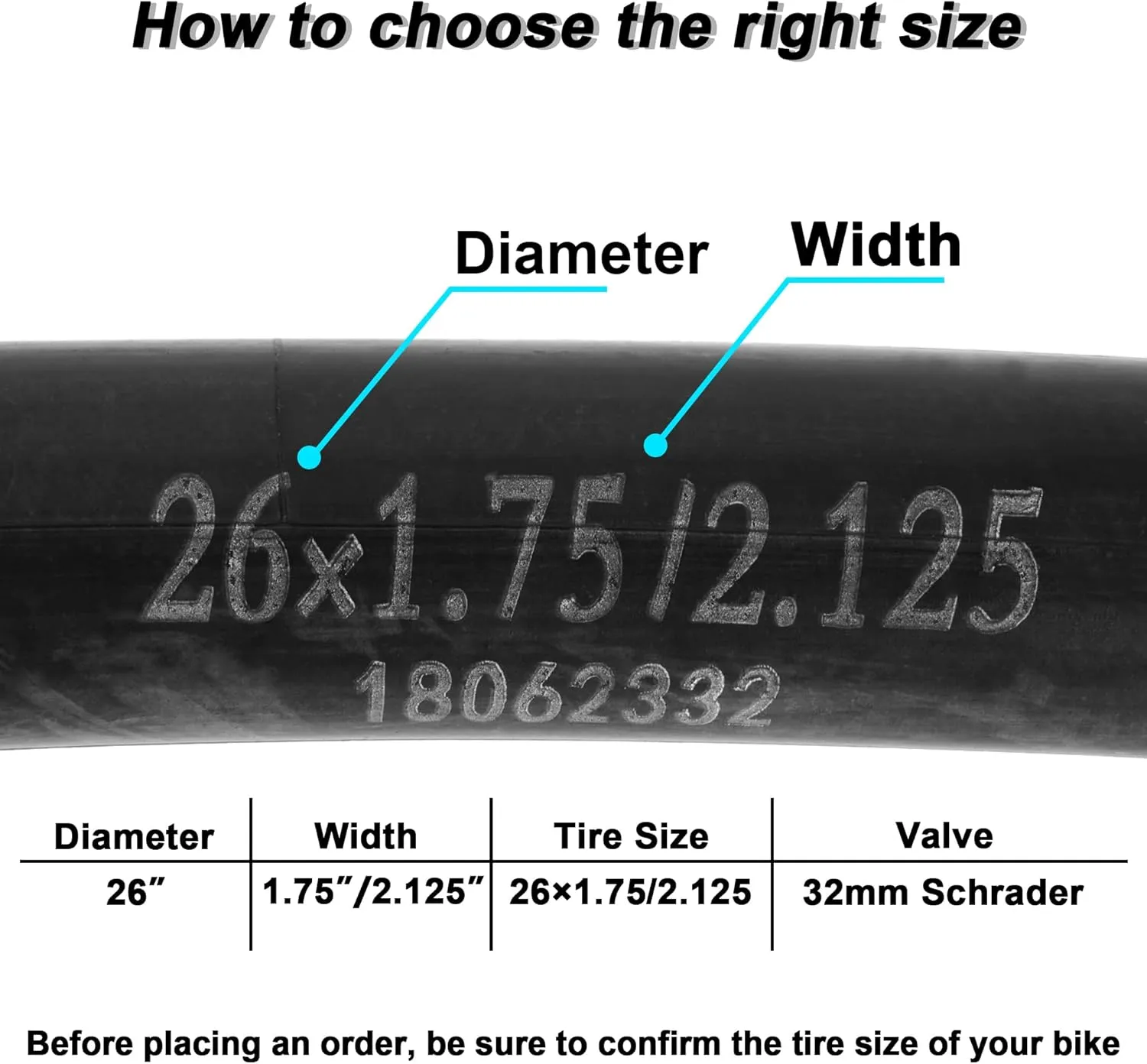 20/26x1.50/1.75/1.95/2.125 Inner Tube with 32mm Schrader Valve,Heavy Duty Bike Tire Tube for Road Mountain Track Cyclocross Cruiser Kids,Butyl Rubber Tire Tube 2 Pack
