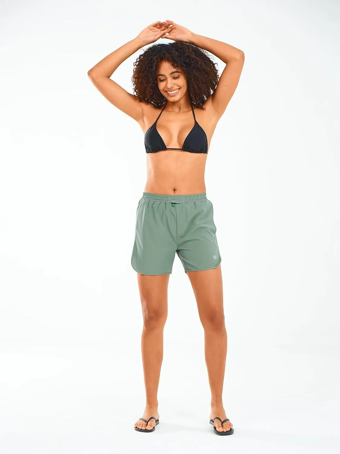 ALLZERO Women's Swim Board Shorts 5" with Pockets Quick Dry Beach Shorts with Liner Ruched Waistband