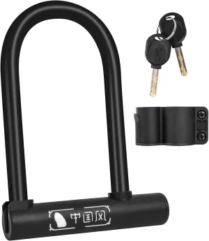 Bike U-Lock with 2 Keys, Heavy Duty High Security Anti-Theft Lock, Waterproof Rustproof Bicycle U-shaped Lock for Electric Scooter Mountain Bikes, Road Bikes, Shop Doors, Fences, with Mounting Bracket