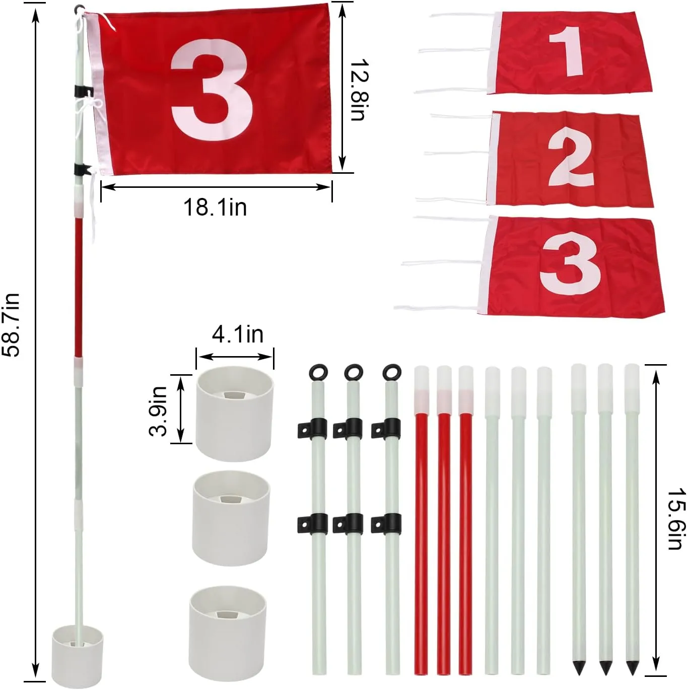 Golf Flagstick 6ft, Nylon Pin Flag ABS Hole Cup Set, Portable 5 Section Design Numbered Flags for Driving Range Backyard, Putting Green Flags for Golf Practice
