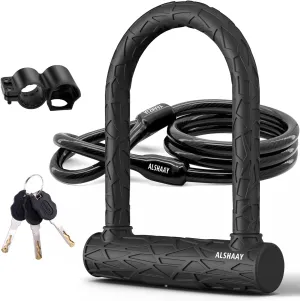 Heavy Duty Bike U Lock - Super Strong 12 Ton Shear, 20mm U Shape Lock Anti-Theft Silicone Covered Electric Scooter Lock Keyhole with Sliding Cover 4ft Steel Cable with Mounting Bracket and 3 Keys(S)