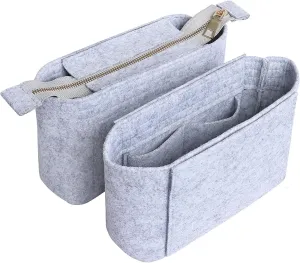 HyFanStr Felt Insert Bag Organizer with Zipper, Small Handbag Purse Organizer Tote Liner Pouch for Women, 2 Piece Set 