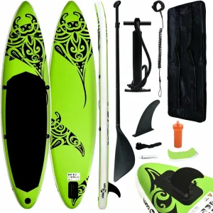Inflatable Stand Up Paddle Board Set 120.1"x29.9"x5.9", Water Sport Set Floating Paddle with SUP Board, Aluminum Oar, Fin, Hand Pump, Leash, Waterproof Bag - Green