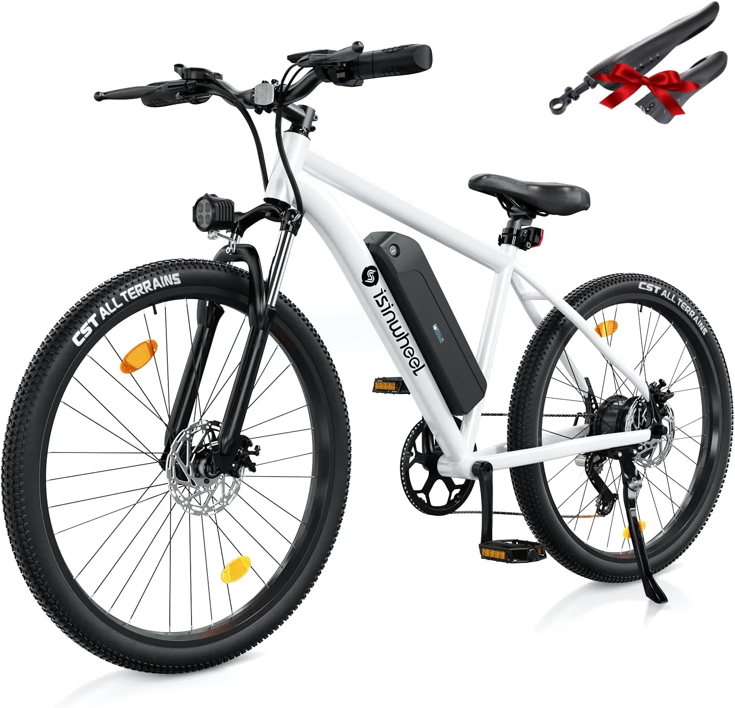 M10 Electric Bike for Adults with 374.4Wh Removable Battery, 55 Miles 20MPH Commuting Electric Bike with 500W Brushless Motor, 7 Speed, 26" Tires and Front Fork Suspension, UL2849 Certified (White)