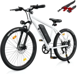 M10 Electric Bike for Adults with 374.4Wh Removable Battery, 55 Miles 20MPH Commuting Electric Bike with 500W Brushless Motor, 7 Speed, 26" Tires and Front Fork Suspension, UL2849 Certified (White)