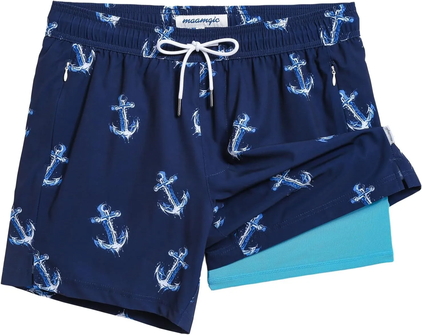 maamgic Men's Swim Trunks 5.5 inch Recycled Beach Shorts with Compression Liner Quick Dry Swim Shorts Zipper Pockets