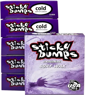 Sticky Bumps Original Surf Wax Cold- 6 Pack | Long-Lasting Surfboard Wax | Great Bump Building for Surfing | Non-Toxic, Nature-Safe | For Cold Water Temps 60F/15C and Below
