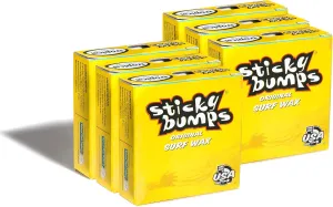 Sticky Bumps Original tropical surf wax- 6 Pack | Long-Lasting Surfboard Wax | Great Bump Building for Surfing | Non-Toxic, Nature-Safe | For Surfboard surf wax. For Temps 75F / 28C and above.