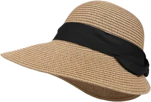 Summer Beach Sun Straw Hats for Women Wide Brim Packable Travel Bucket Hats UPF 50 