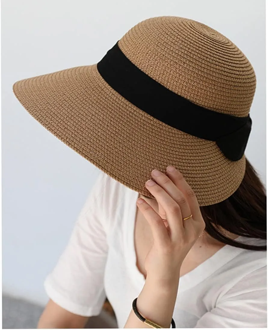 Summer Beach Sun Straw Hats for Women Wide Brim Packable Travel Bucket Hats UPF 50 