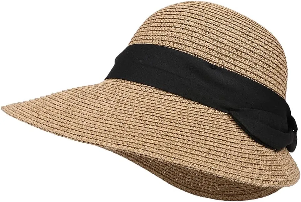 Summer Beach Sun Straw Hats for Women Wide Brim Packable Travel Bucket Hats UPF 50 