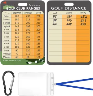 Swooflia 2 Pcs Golf Club Range Chart Card - Swing Minder Golf Reference Card of Bag Accessories & Blank Distance Yardage Scorecard Set, Funny Present for Golfers
