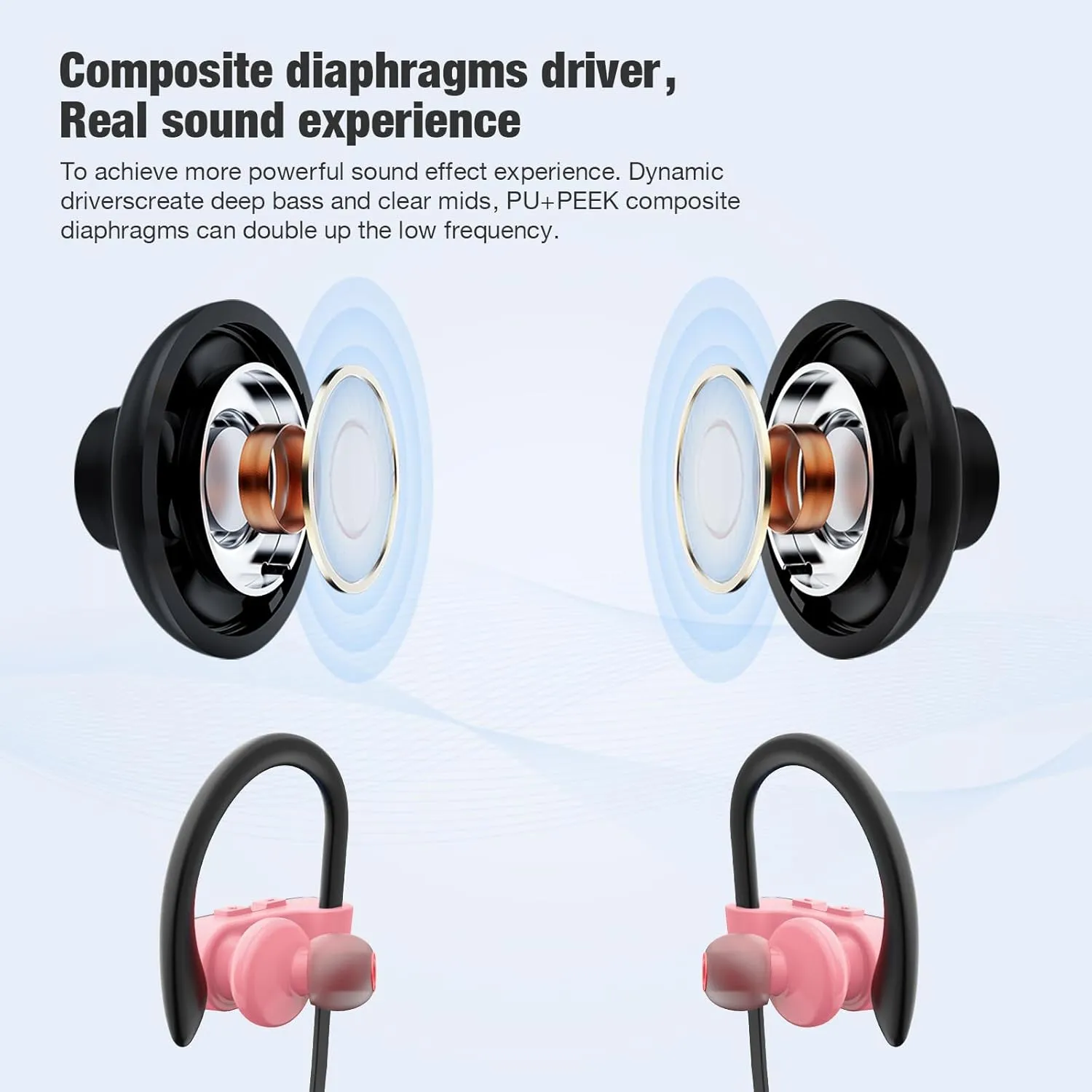 Wireless Earbuds, IPX7 Waterproof Sports Headphones with Mic, Stereo in-Ear Earphones, 16H Playtime, Sound Isolation for Running, Workout - Pink